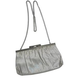 Vintage 60s Metallic Silver Frame Clutch Chain Strap Ande